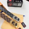 LV Men's Belt, New Style, Checkered Imported Fabric, Genuine Cowhide, Letter Hardware, 3.8cm Width