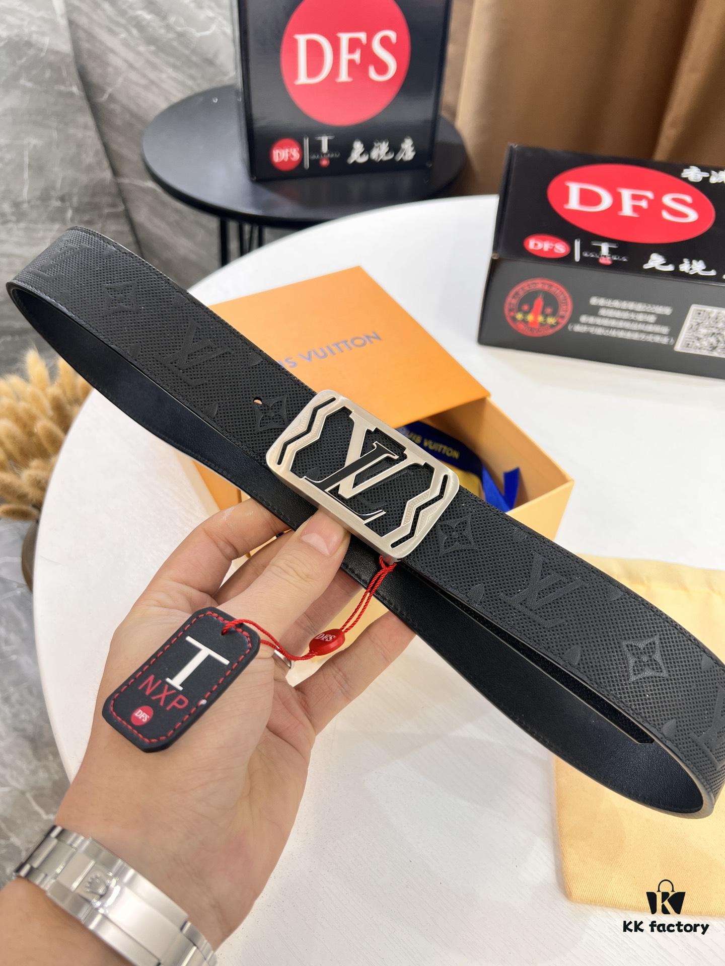 LV Men's Belt, Imported Genuine First-Layer Cowhide, Reversible Design, 3.8cm Width, High-Quality with NXP Anti-Counterfeit Chip