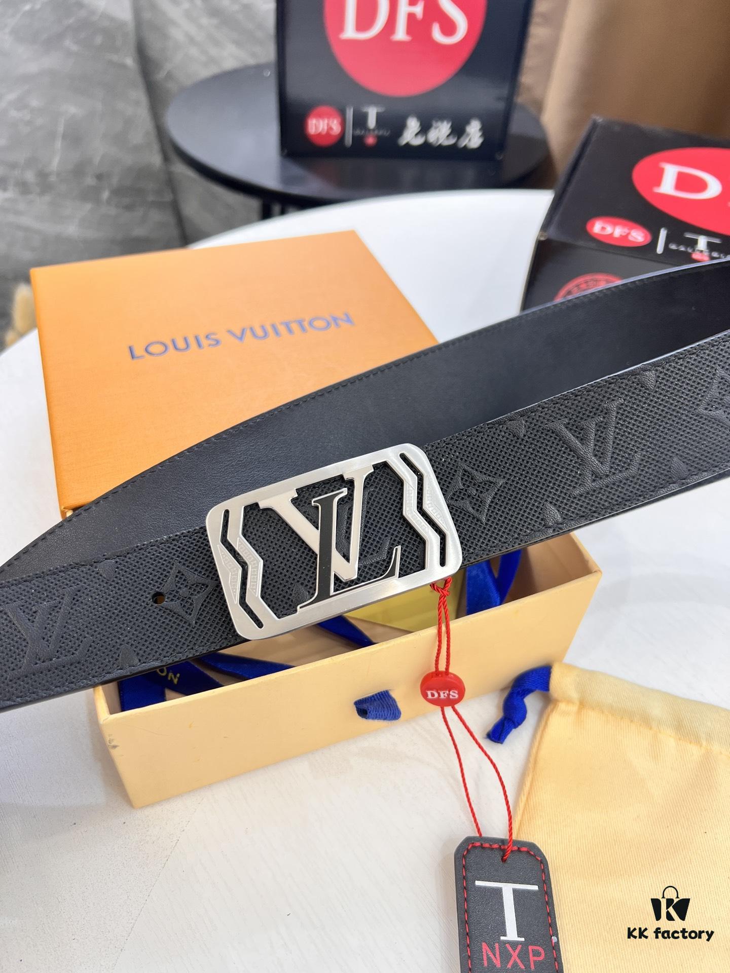 LV Men's Belt, Imported Genuine First-Layer Cowhide, Reversible Design, 3.8cm Width, High-Quality with NXP Anti-Counterfeit Chip