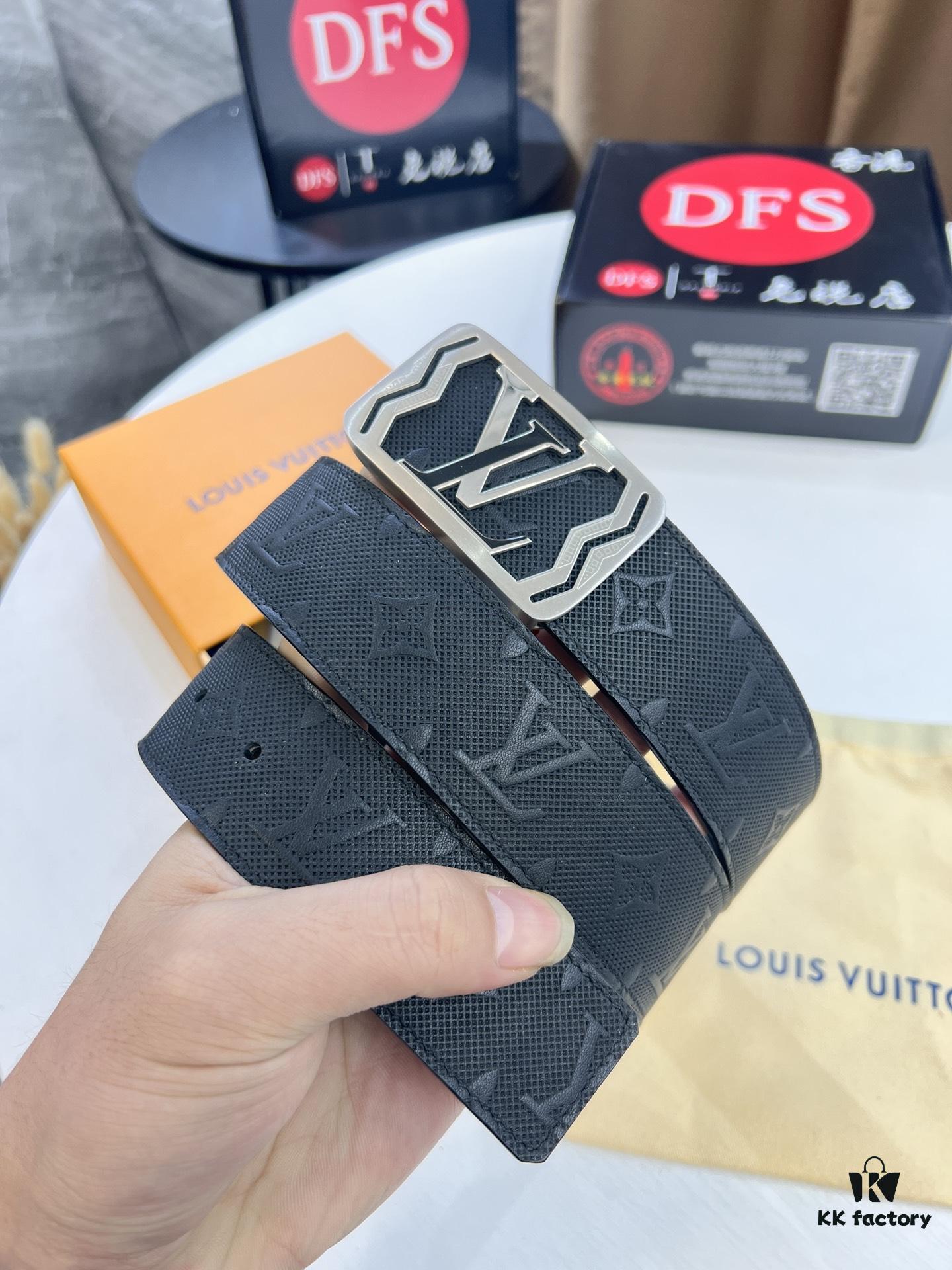 LV Men's Belt, Imported Genuine First-Layer Cowhide, Reversible Design, 3.8cm Width, High-Quality with NXP Anti-Counterfeit Chip