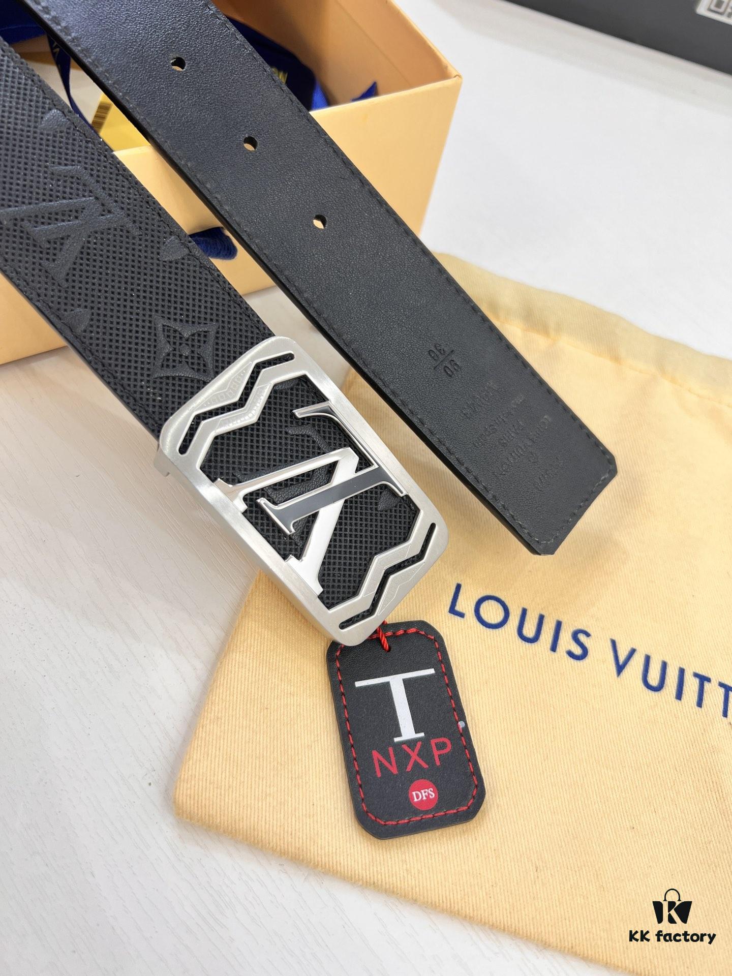 LV Men's Belt, Imported Genuine First-Layer Cowhide, Reversible Design, 3.8cm Width, High-Quality with NXP Anti-Counterfeit Chip