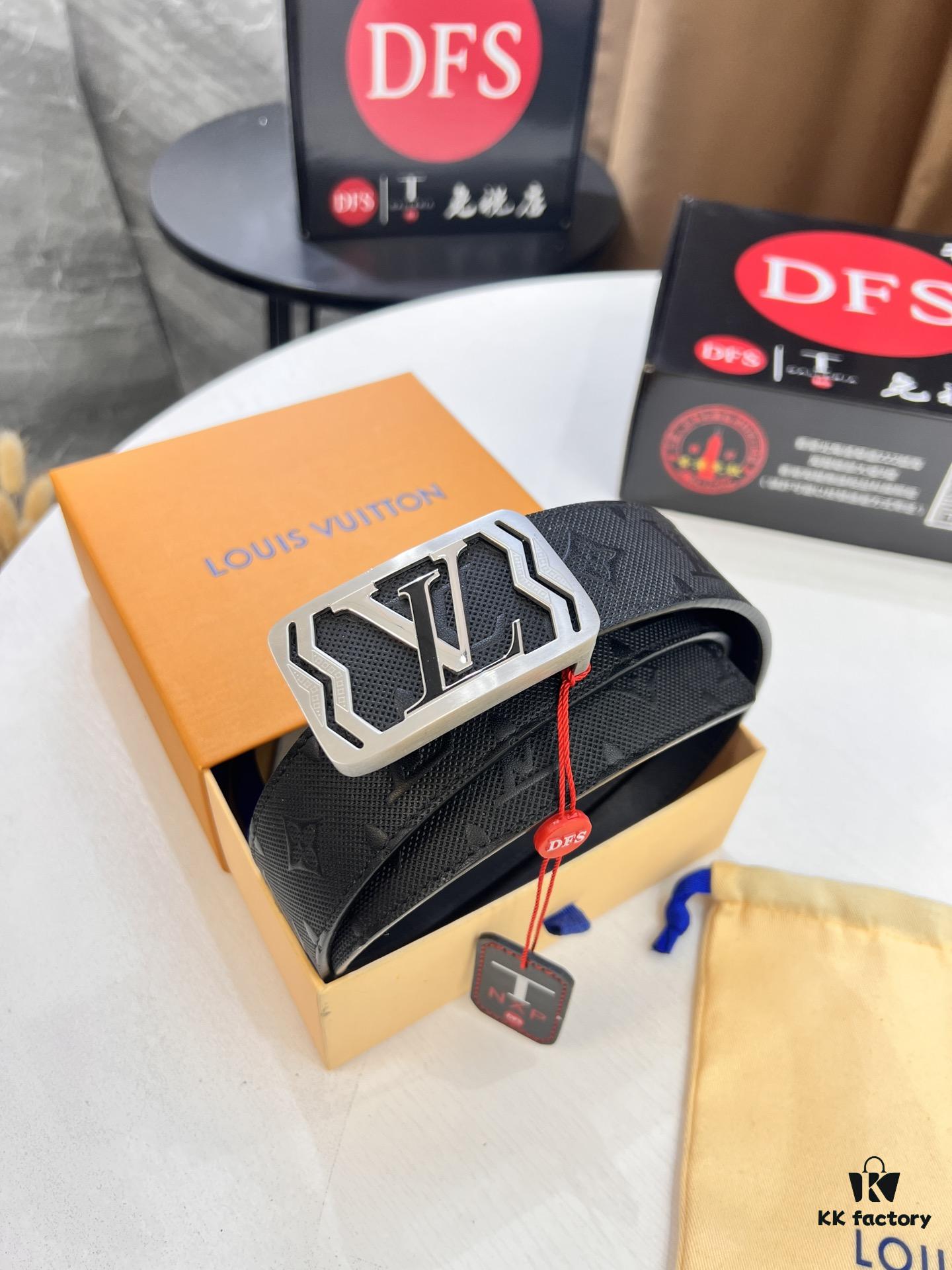 LV Men's Belt, Imported Genuine First-Layer Cowhide, Reversible Design, 3.8cm Width, High-Quality with NXP Anti-Counterfeit Chip