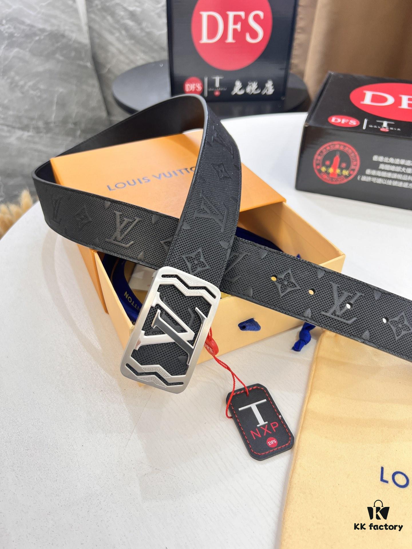 LV Men's Belt, Imported Genuine First-Layer Cowhide, Reversible Design, 3.8cm Width, High-Quality with NXP Anti-Counterfeit Chip