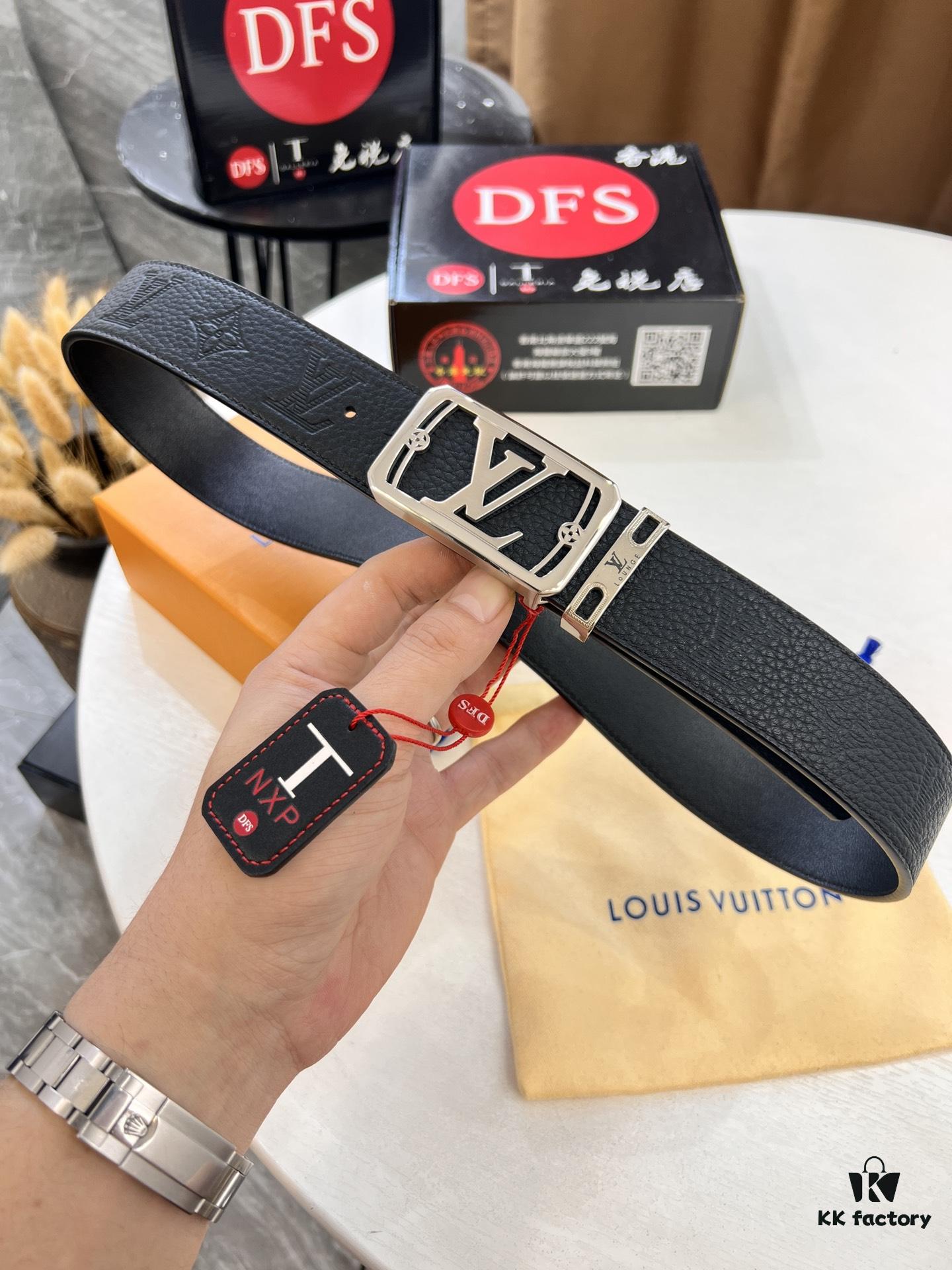 Top-Tier Leather Belt, Hong Kong Tax-Free T Gift Box 🎁 (NXP RFID Tag with Official Website Verification, Authentic Anti-Counterfeit Chip) – LV Corrosion-Patterned Stainless Steel Hardware, Italian Imported Crust Calfskin with Lychee Texture, 3.8cm Width, Men's Formal Premium Belt, Authorized Custom Edition, Quality Guaranteed for Counter Authentication
