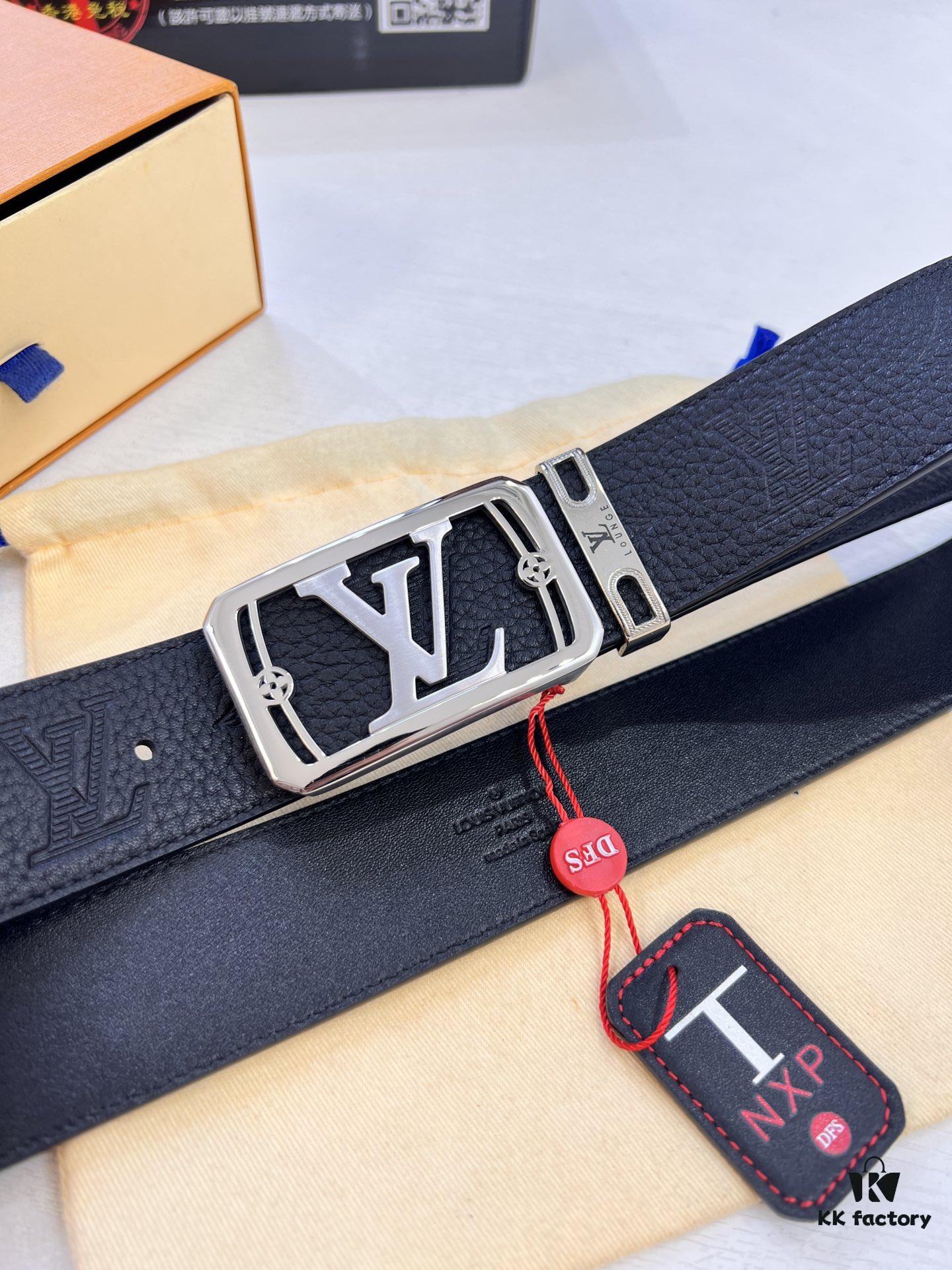 Top-Tier Leather Belt, Hong Kong Tax-Free T Gift Box 🎁 (NXP RFID Tag with Official Website Verification, Authentic Anti-Counterfeit Chip) – LV Corrosion-Patterned Stainless Steel Hardware, Italian Imported Crust Calfskin with Lychee Texture, 3.8cm Width, Men's Formal Premium Belt, Authorized Custom Edition, Quality Guaranteed for Counter Authentication