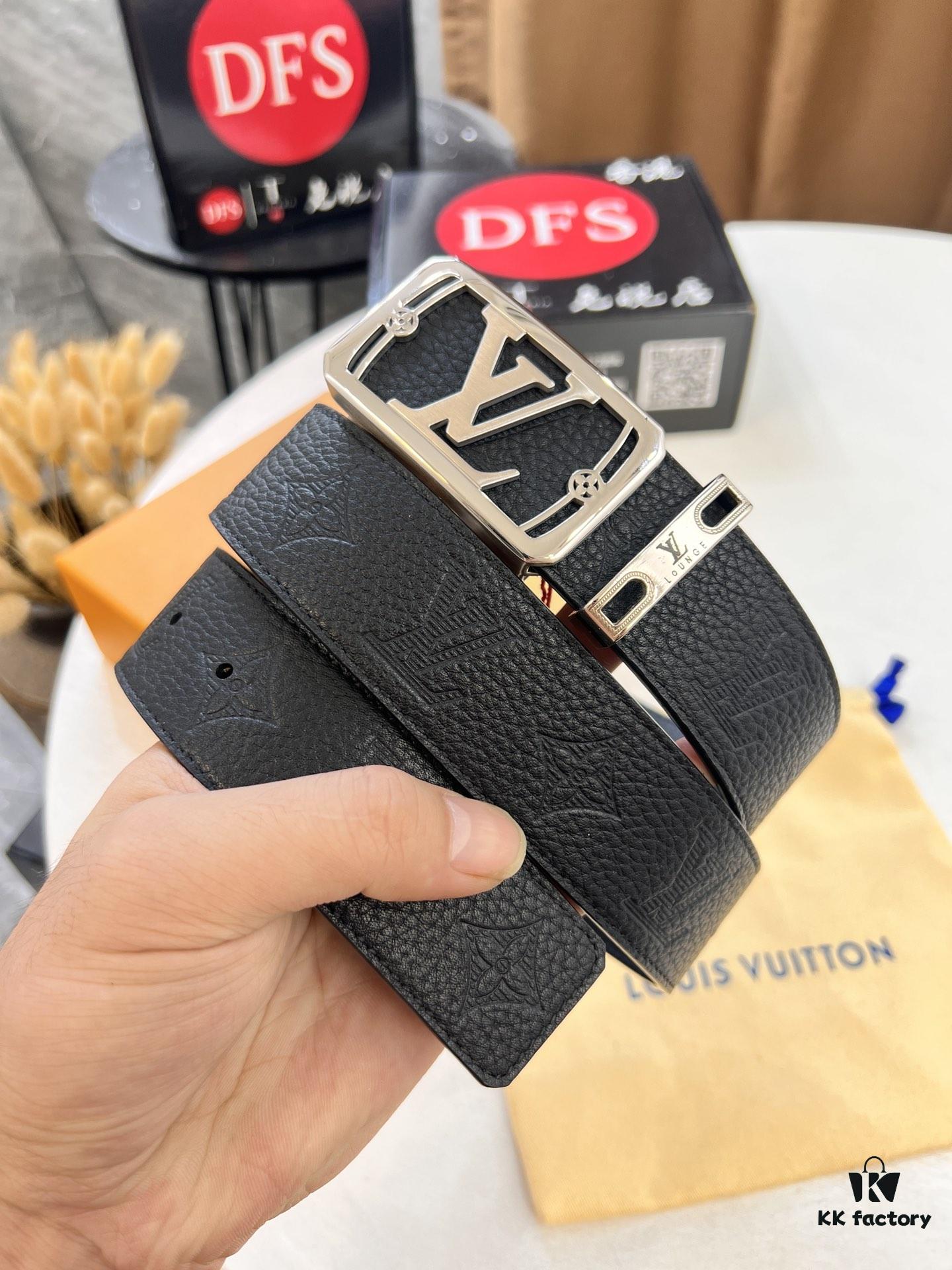 Top-Tier Leather Belt, Hong Kong Tax-Free T Gift Box 🎁 (NXP RFID Tag with Official Website Verification, Authentic Anti-Counterfeit Chip) – LV Corrosion-Patterned Stainless Steel Hardware, Italian Imported Crust Calfskin with Lychee Texture, 3.8cm Width, Men's Formal Premium Belt, Authorized Custom Edition, Quality Guaranteed for Counter Authentication