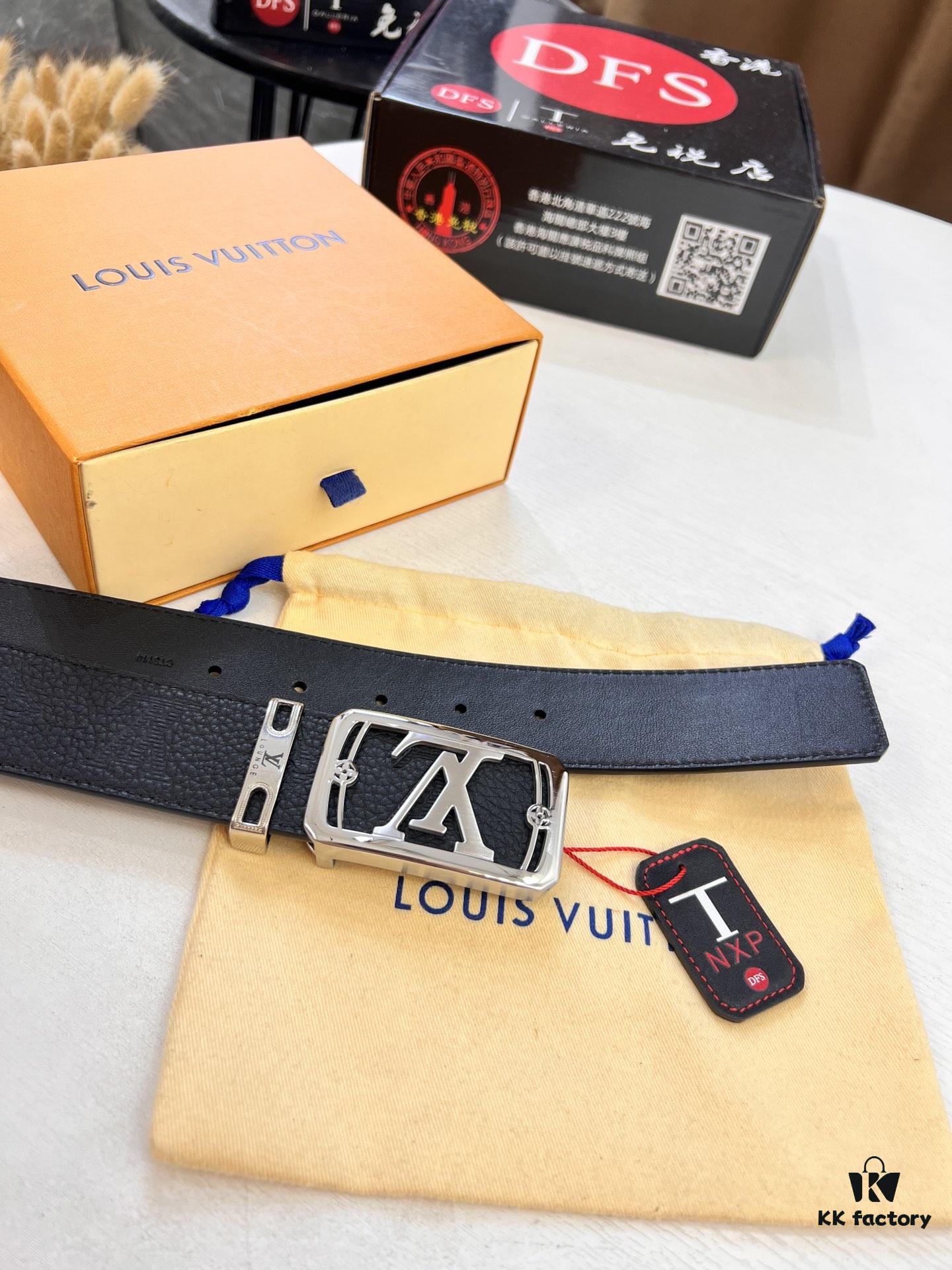 Top-Tier Leather Belt, Hong Kong Tax-Free T Gift Box 🎁 (NXP RFID Tag with Official Website Verification, Authentic Anti-Counterfeit Chip) – LV Corrosion-Patterned Stainless Steel Hardware, Italian Imported Crust Calfskin with Lychee Texture, 3.8cm Width, Men's Formal Premium Belt, Authorized Custom Edition, Quality Guaranteed for Counter Authentication