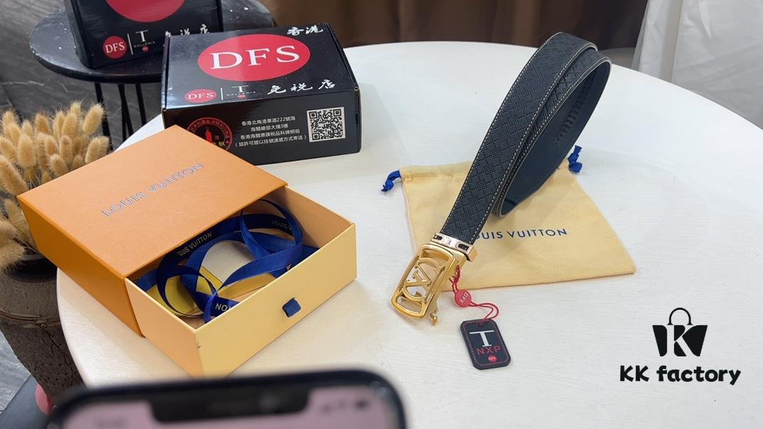 Automatic Trendy Leather Belt with Anti-Counterfeit Video Authentication and LV-Style Stainless Steel Hardware