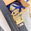 Louis Vuitton Automatic Buckle Belt, Top-Quality Genuine Cowhide with Grid Embossing, 3.5cm Width, Luxury Craftsmanship for Formal Business Wear