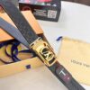Louis Vuitton Automatic Buckle Belt, Top-Quality Genuine Cowhide with Grid Embossing, 3.5cm Width, Luxury Craftsmanship for Formal Business Wear