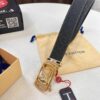 Louis Vuitton Automatic Buckle Belt, Top-Quality Genuine Cowhide with Grid Embossing, 3.5cm Width, Luxury Craftsmanship for Formal Business Wear