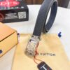 Louis Vuitton Automatic Buckle Belt, Full-Grain Calfskin with Checkerboard Embossing, 3.5cm Width, Top-Quality Craftsmanship