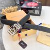 Louis Vuitton Automatic Buckle Belt, Full-Grain Calfskin with Checkerboard Embossing, 3.5cm Width, Top-Quality Craftsmanship