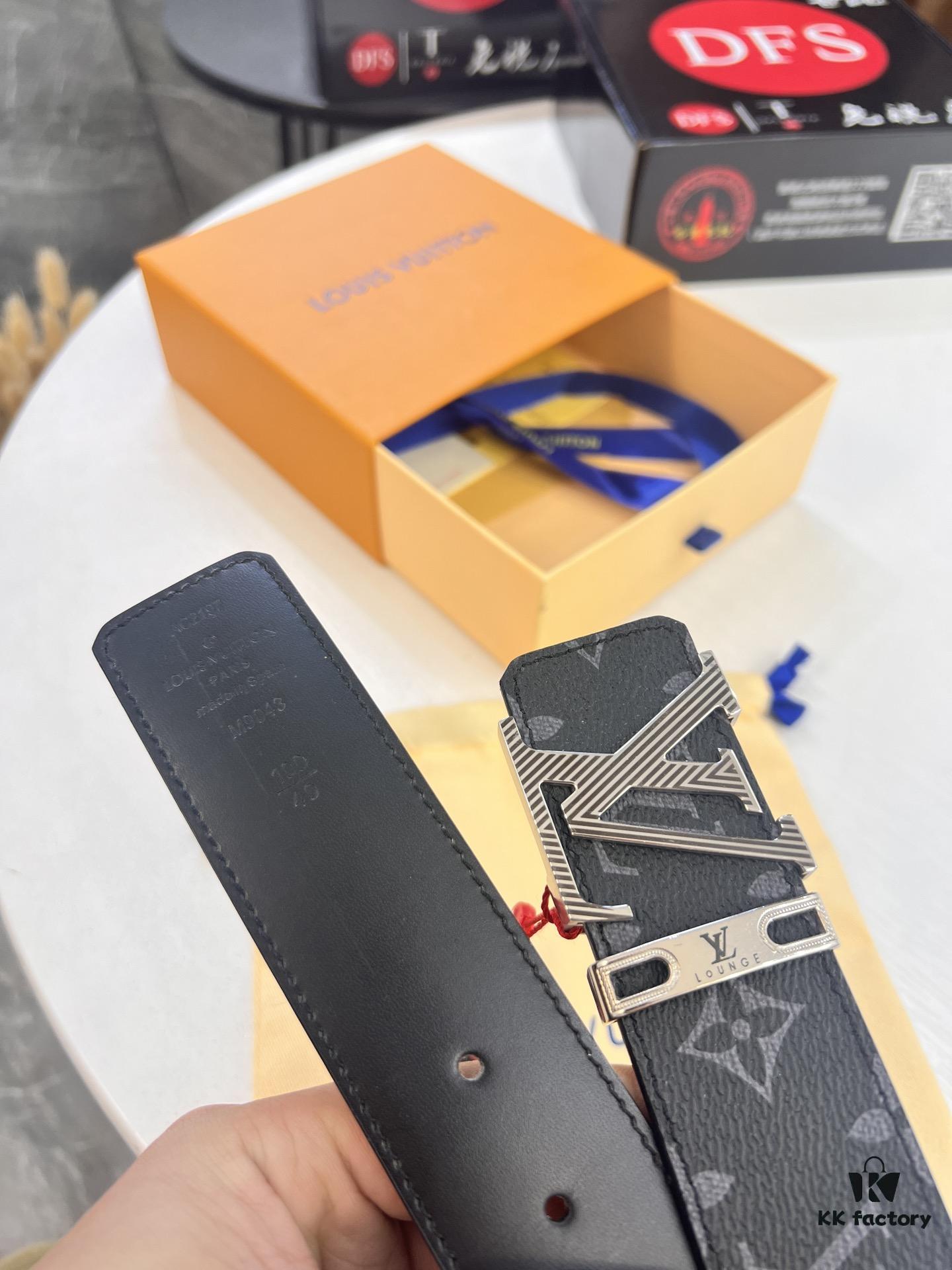 LV Men's Belt, ZP Molded New Style, Synchronized Classic Plaid Fabric, Genuine Cowhide Leather, Heavy-Duty Steel Buckle, 4.0cm Width