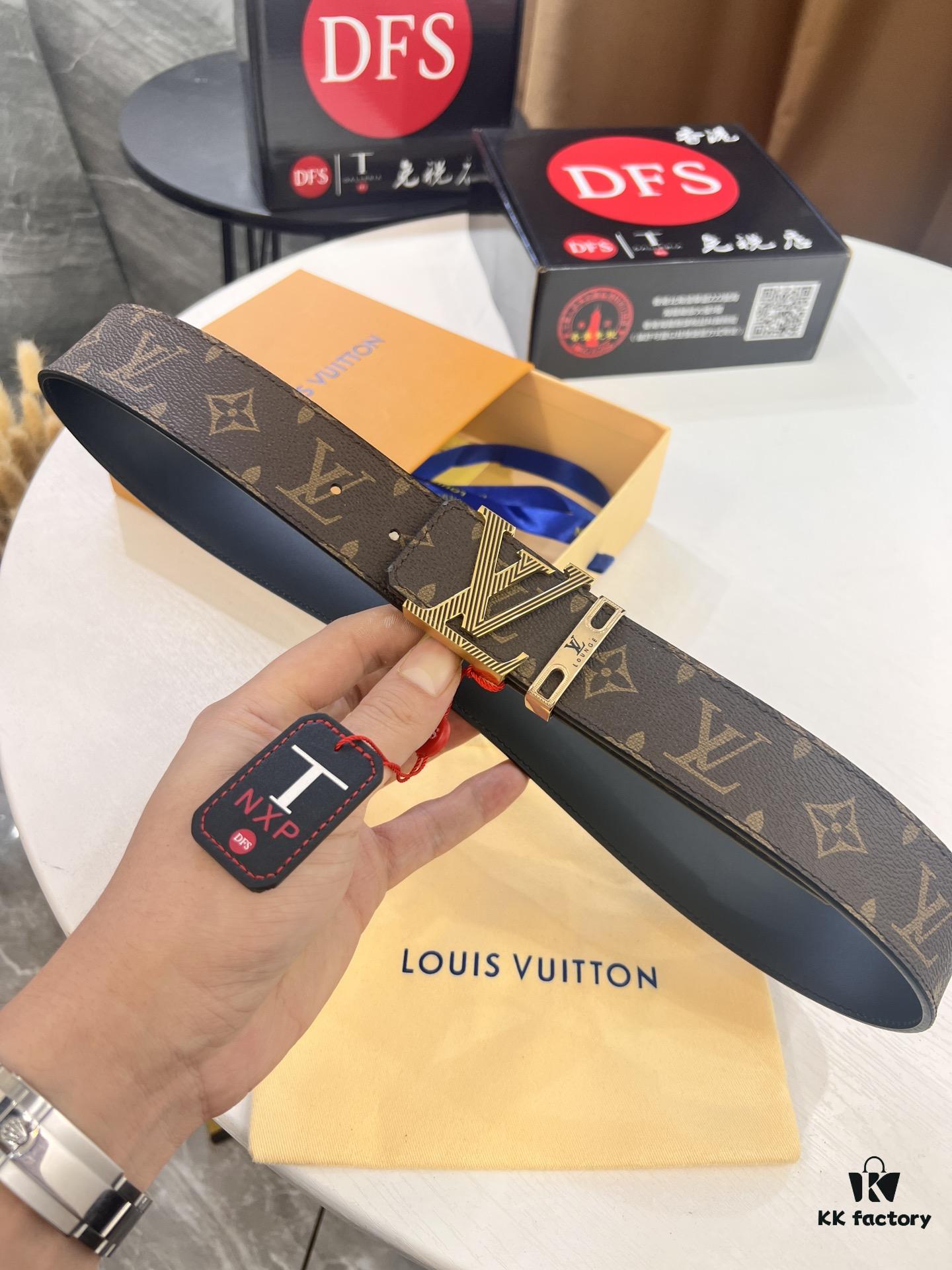 LV Men's Belt, New Arrival, ZP Molded, Matching Classic Check Fabric, Genuine Cowhide Leather, Heavy-Duty Stainless Steel Buckle, 4.0cm Width