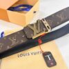 LV Men's Belt, New Arrival, ZP Molded, Matching Classic Check Fabric, Genuine Cowhide Leather, Heavy-Duty Stainless Steel Buckle, 4.0cm Width