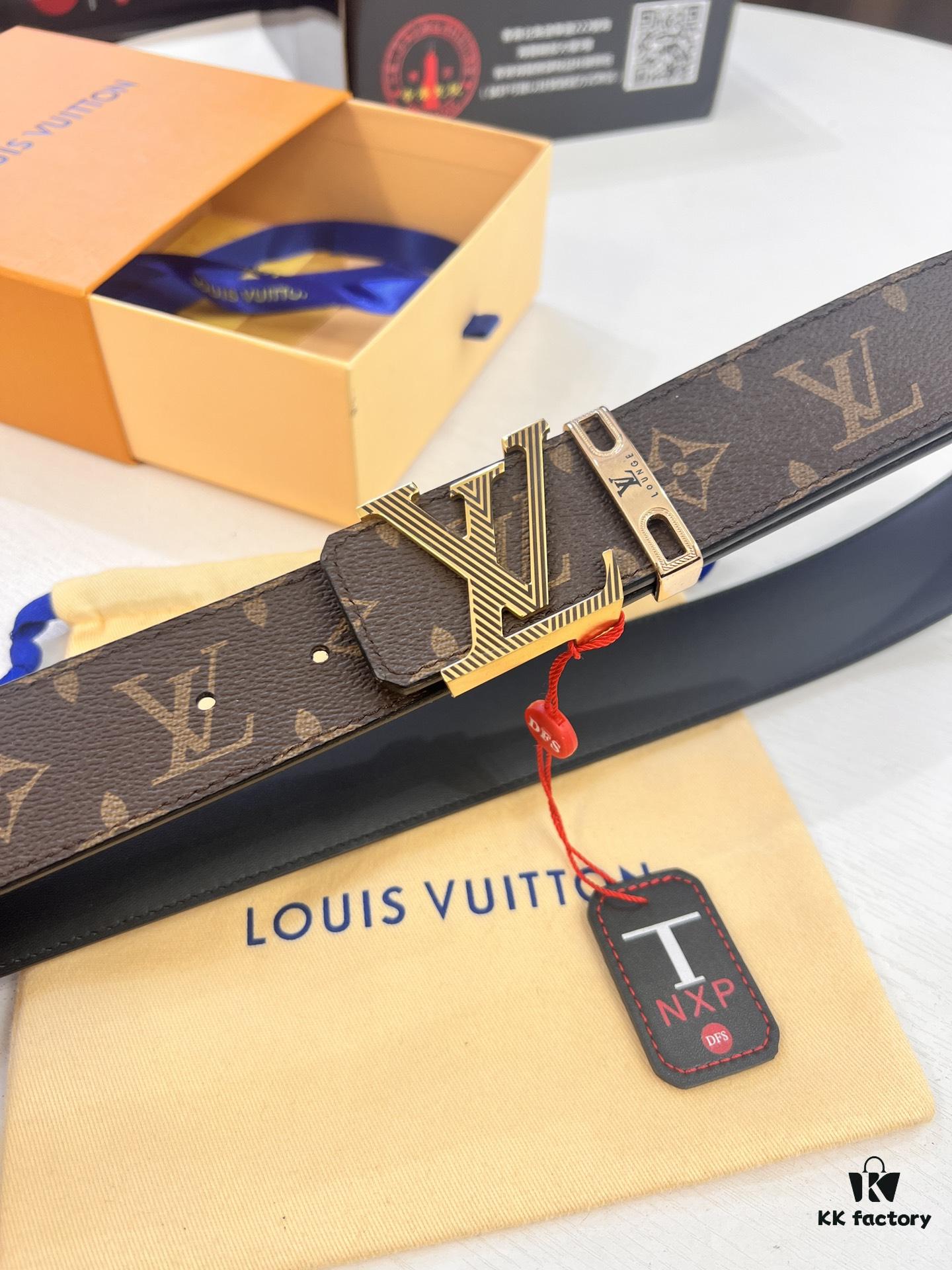 LV Men's Belt, New Arrival, ZP Molded, Matching Classic Check Fabric, Genuine Cowhide Leather, Heavy-Duty Stainless Steel Buckle, 4.0cm Width