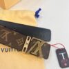 LV Men's Belt, New Arrival, ZP Molded, Matching Classic Check Fabric, Genuine Cowhide Leather, Heavy-Duty Stainless Steel Buckle, 4.0cm Width