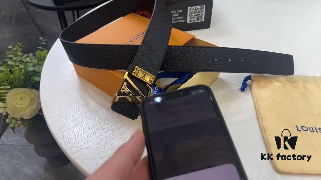 LV New Model Embossed Leather Belt with Diamond-Finished Hardware, Anti-Counterfeit Video Network Authentication