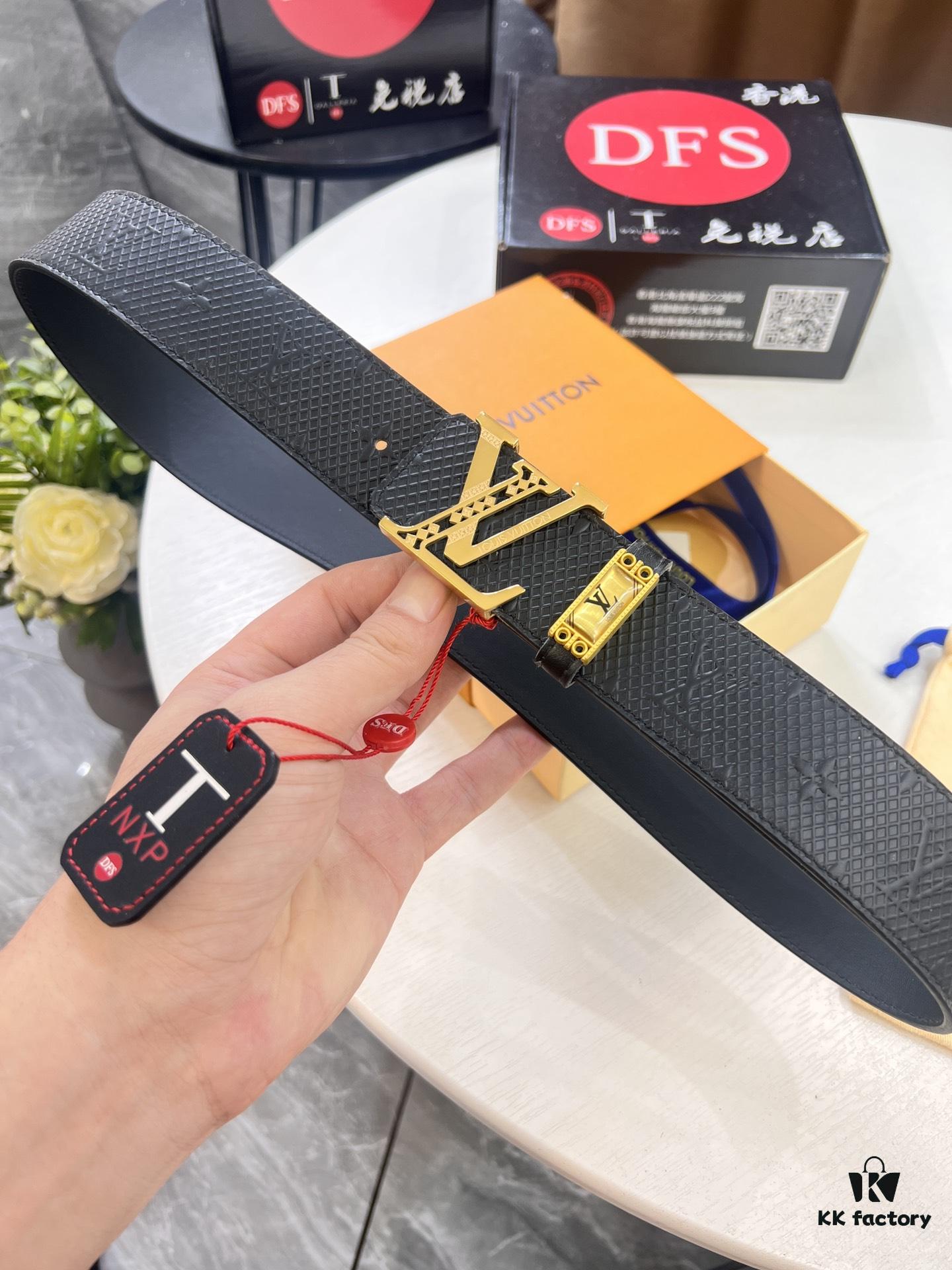 LV Men's Belt, Imported Genuine First-Layer Cowhide, Reversible Design, 3.8cm Width, Premium Quality with NXP Anti-Counterfeit Chip