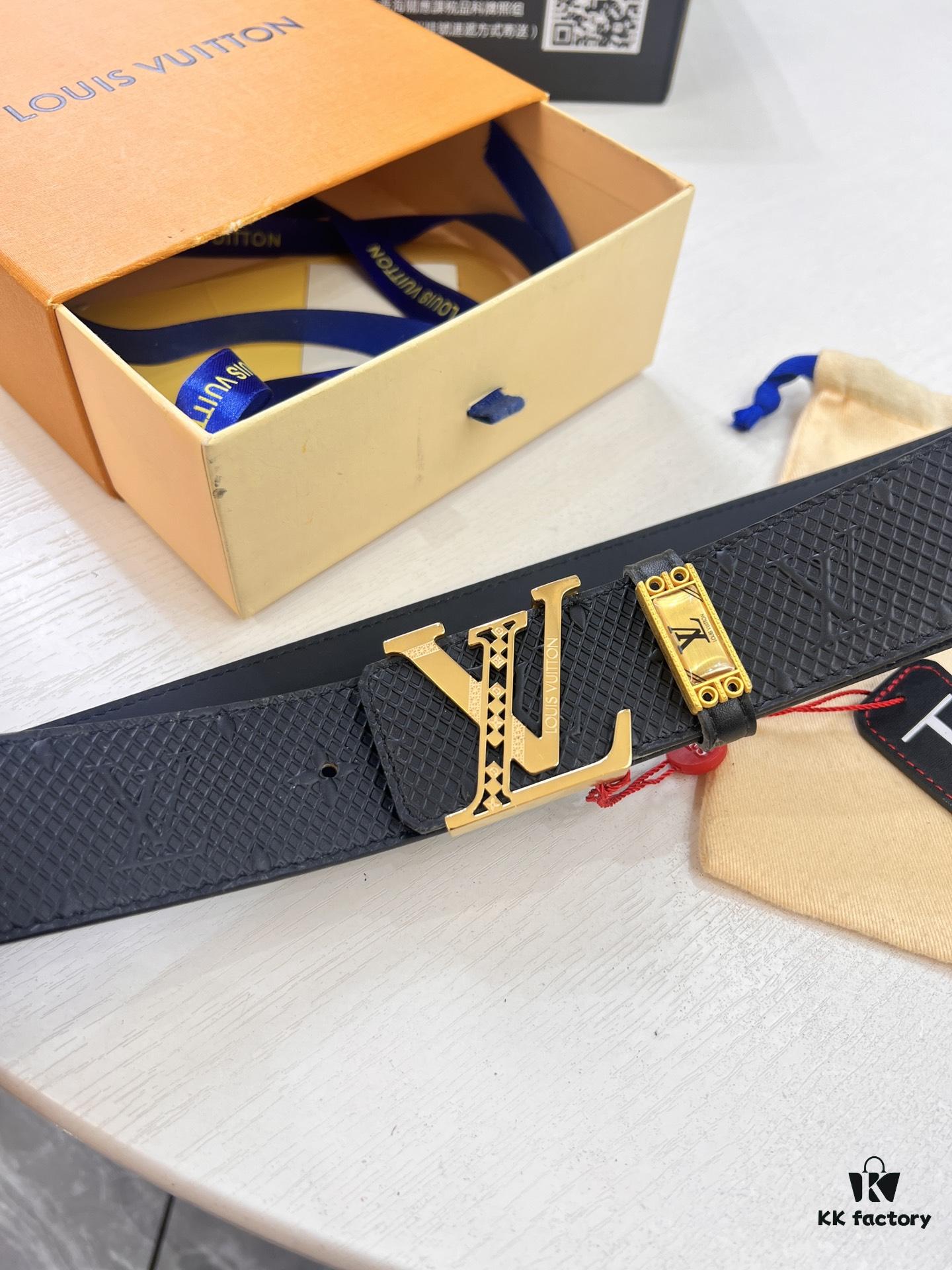 LV Men's Belt, Imported Genuine First-Layer Cowhide, Reversible Design, 3.8cm Width, Premium Quality with NXP Anti-Counterfeit Chip