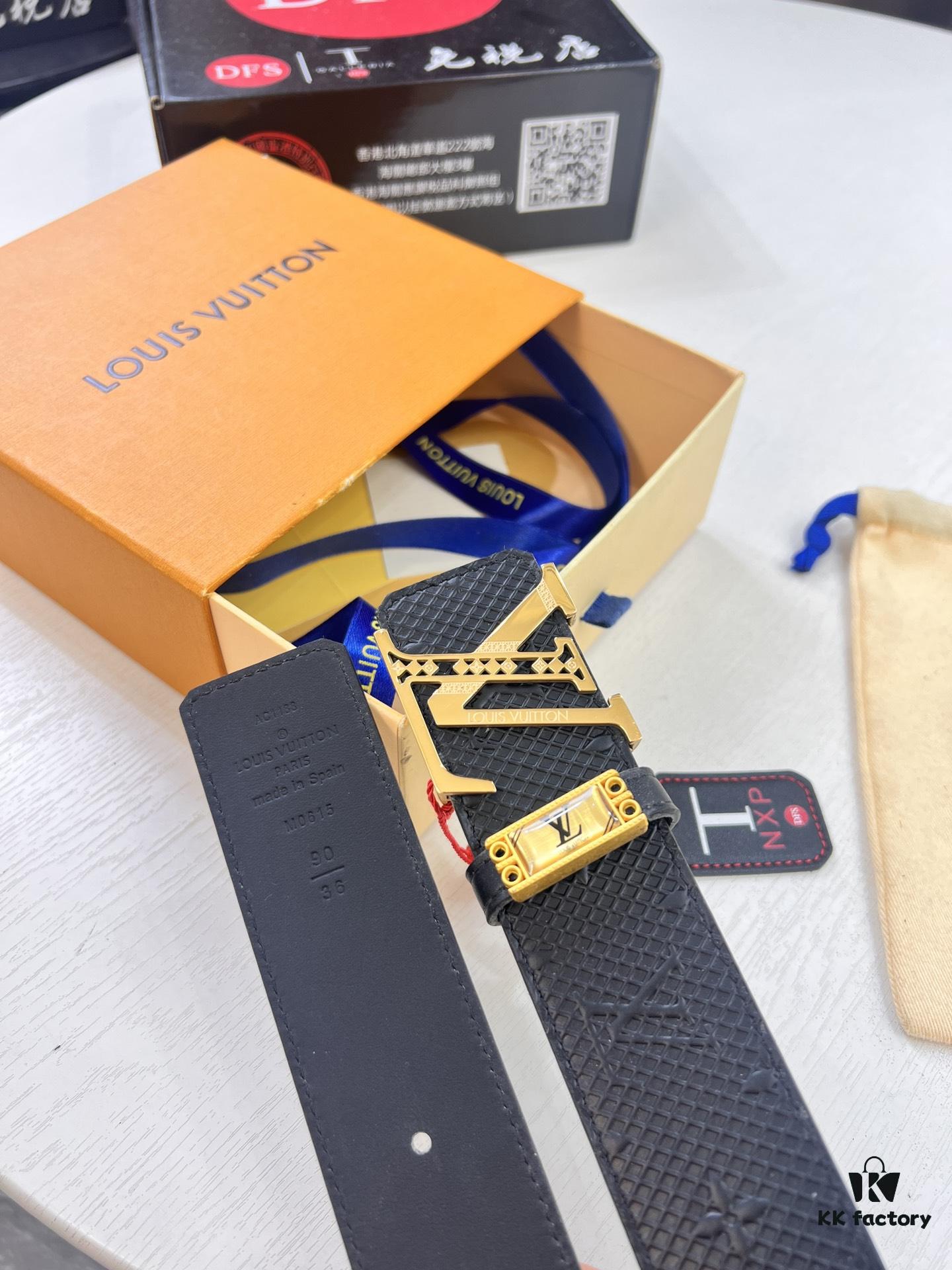 LV Men's Belt, Imported Genuine First-Layer Cowhide, Reversible Design, 3.8cm Width, Premium Quality with NXP Anti-Counterfeit Chip