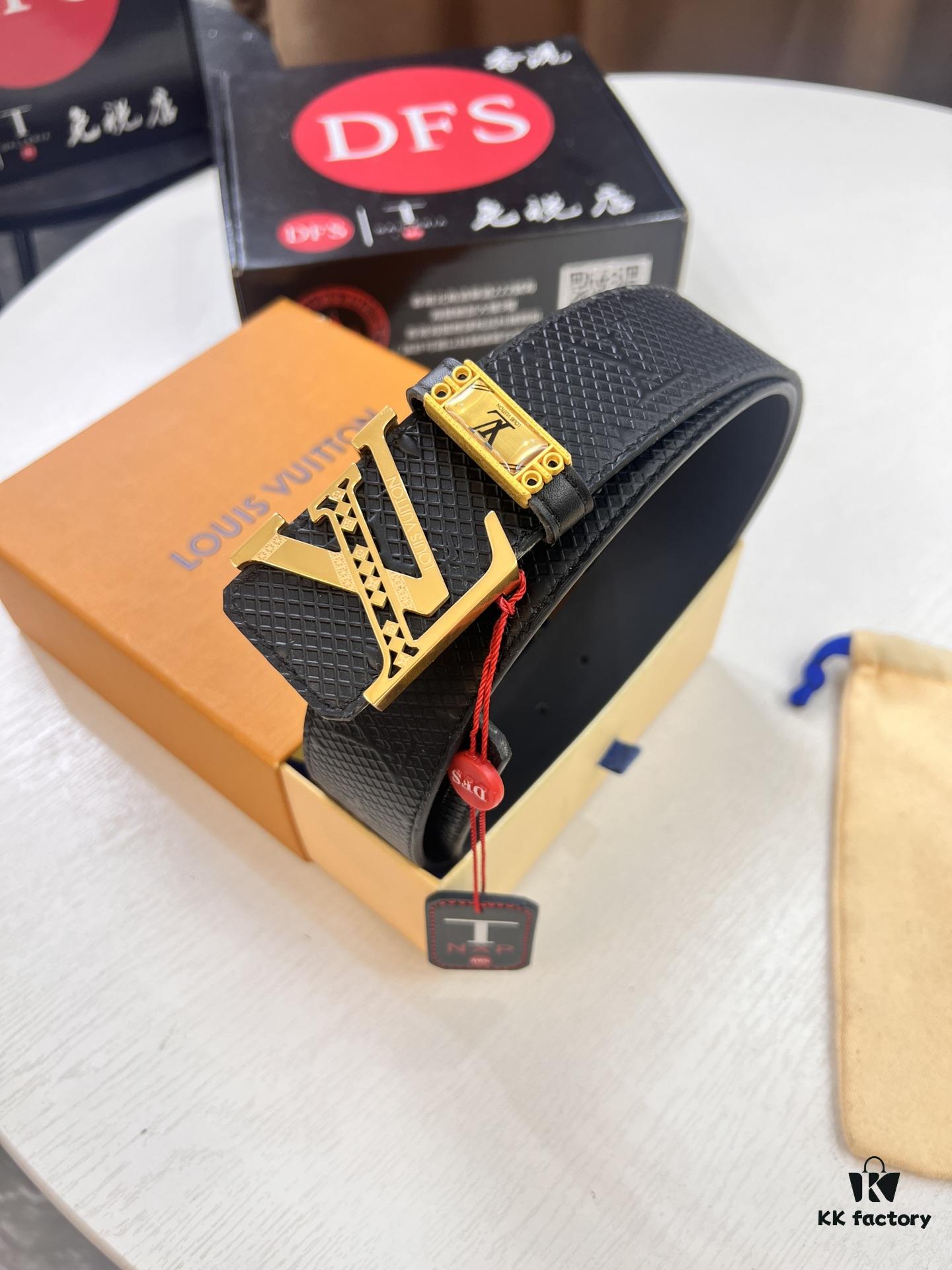 LV Men's Belt, Imported Genuine First-Layer Cowhide, Reversible Design, 3.8cm Width, Premium Quality with NXP Anti-Counterfeit Chip