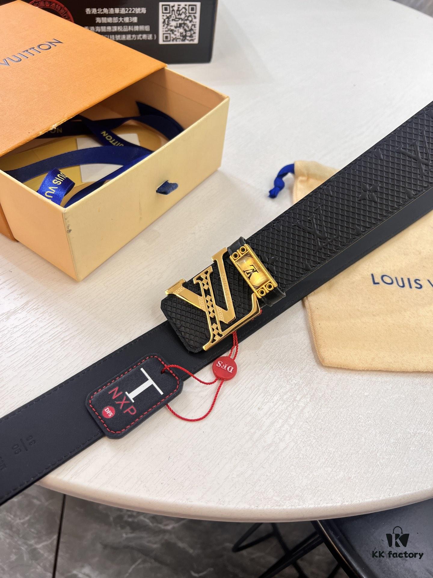 LV Men's Belt, Imported Genuine First-Layer Cowhide, Reversible Design, 3.8cm Width, Premium Quality with NXP Anti-Counterfeit Chip