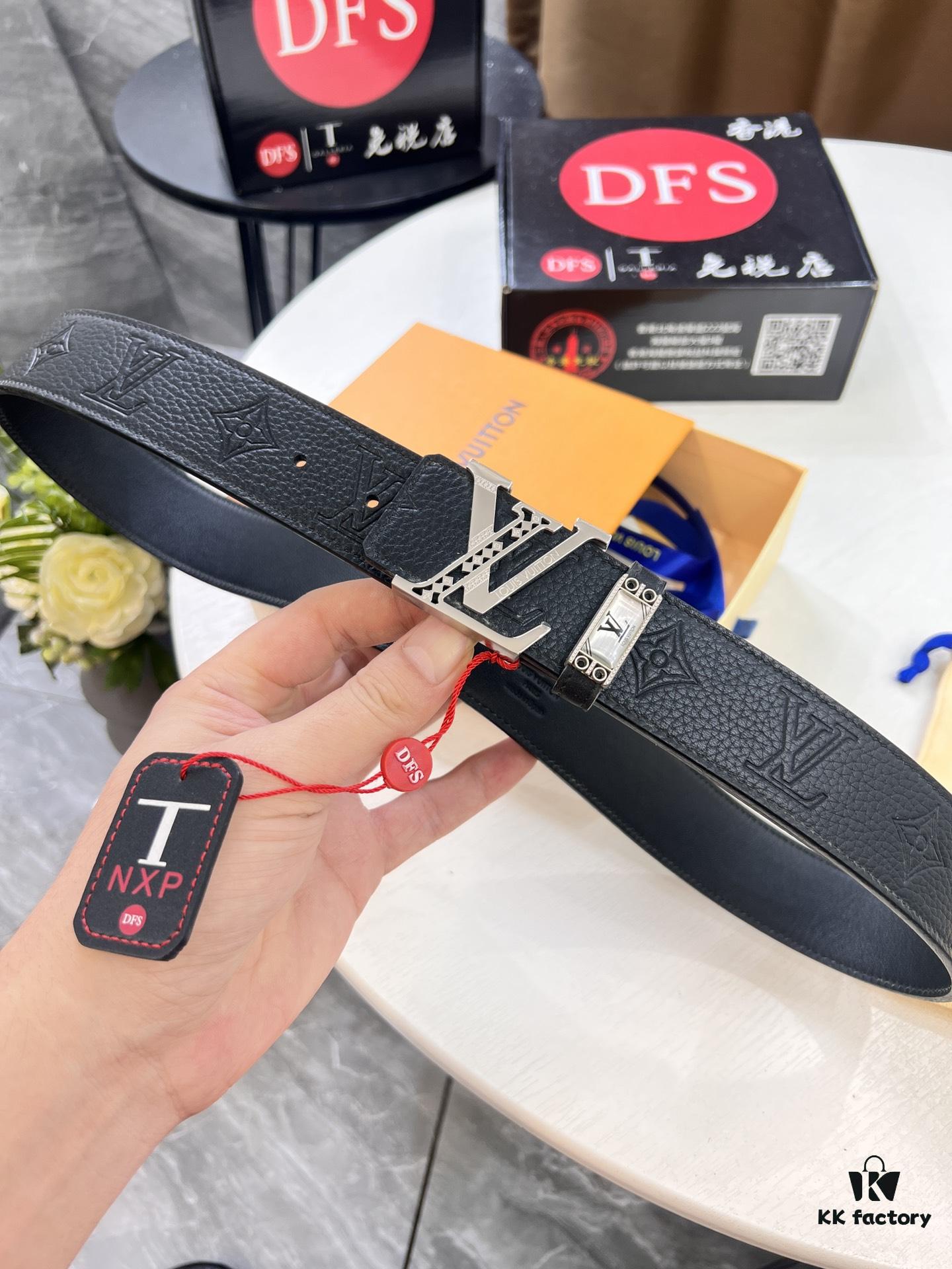 Louis Vuitton LV Men's Belt, 3.8cm Width, Genuine Top-Layer Cowhide, Reversible Design, Imported Original Factory Print, Precision Metal Hardware