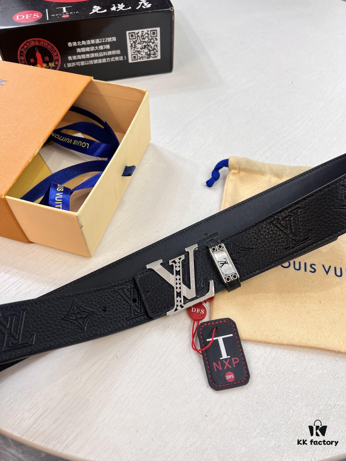 Louis Vuitton LV Men's Belt, 3.8cm Width, Genuine Top-Layer Cowhide, Reversible Design, Imported Original Factory Print, Precision Metal Hardware