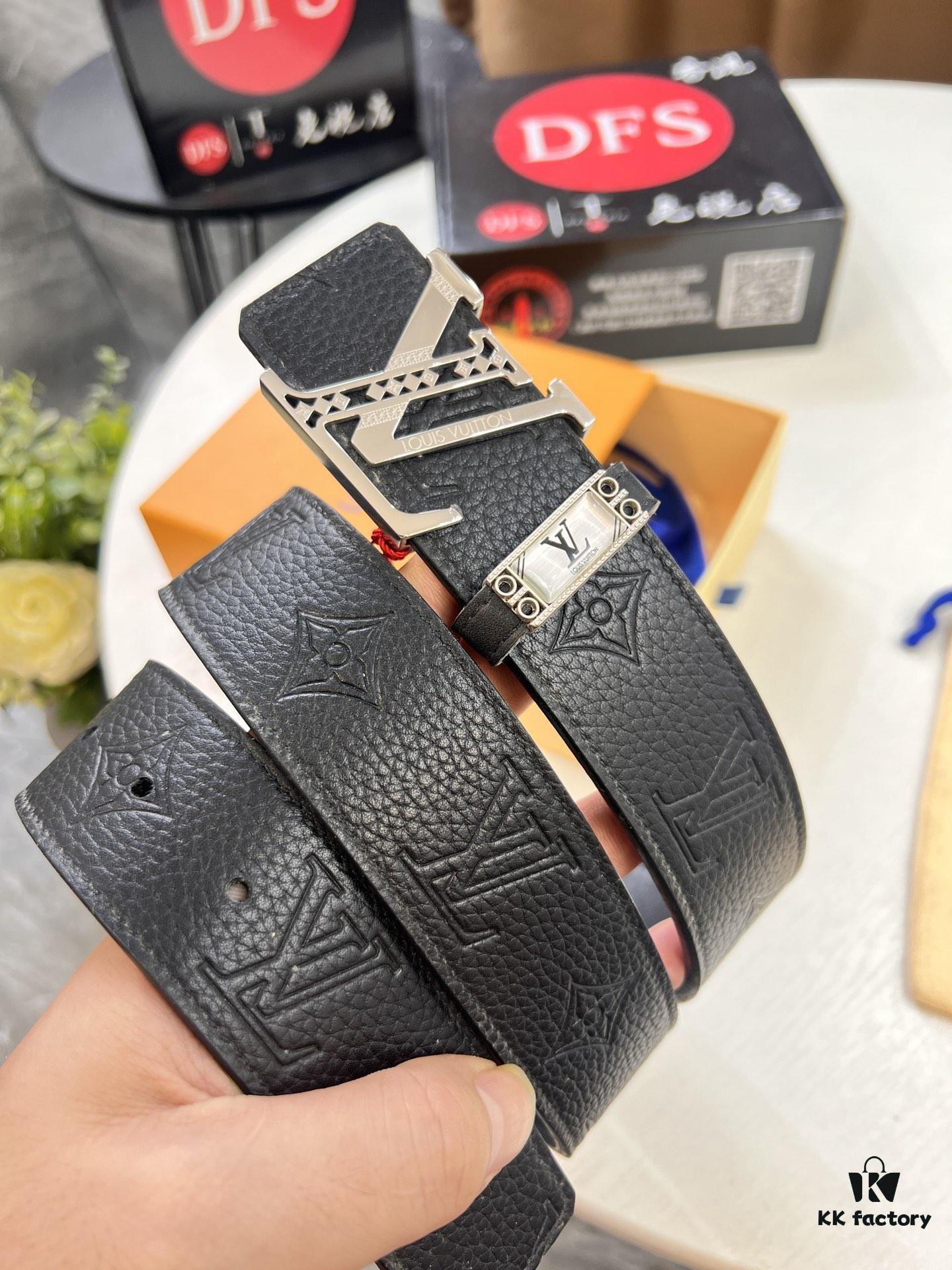 Louis Vuitton LV Men's Belt, 3.8cm Width, Genuine Top-Layer Cowhide, Reversible Design, Imported Original Factory Print, Precision Metal Hardware