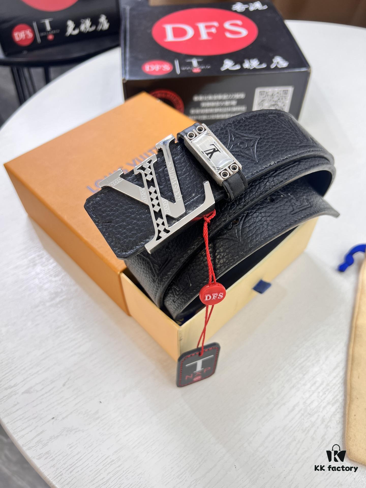 Louis Vuitton LV Men's Belt, 3.8cm Width, Genuine Top-Layer Cowhide, Reversible Design, Imported Original Factory Print, Precision Metal Hardware