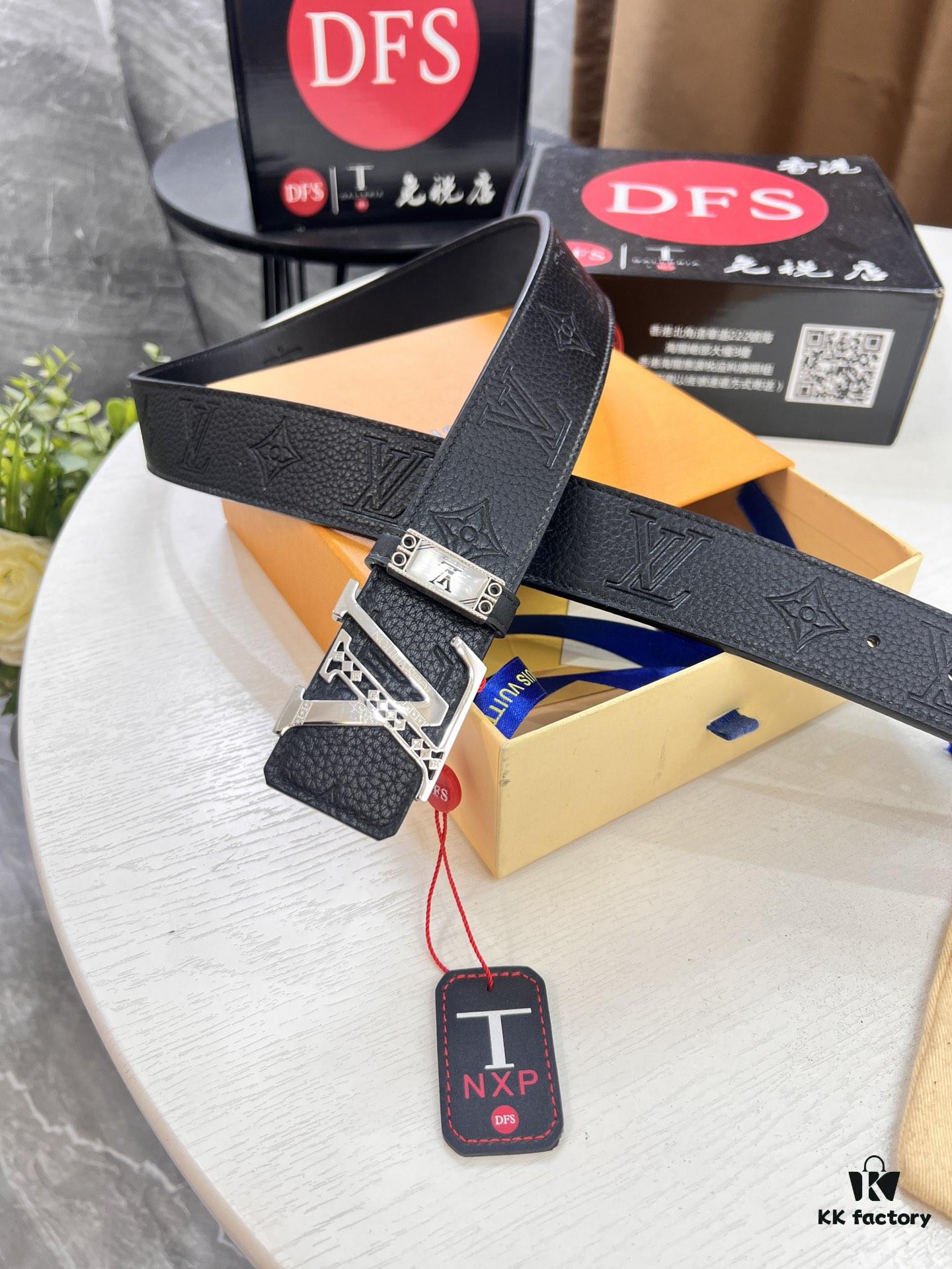 Louis Vuitton LV Men's Belt, 3.8cm Width, Genuine Top-Layer Cowhide, Reversible Design, Imported Original Factory Print, Precision Metal Hardware