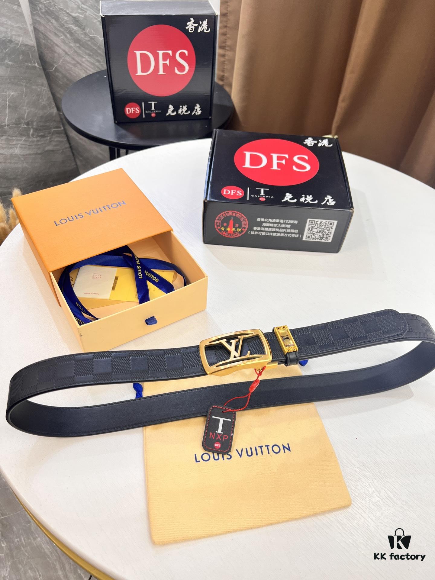 Louis Vuitton Automatic Buckle Belt, Top-Quality Genuine Leather, Imported Grain Leather with Fine-Grain Calfskin, 3.5cm Width, LV Stainless Steel Hardware