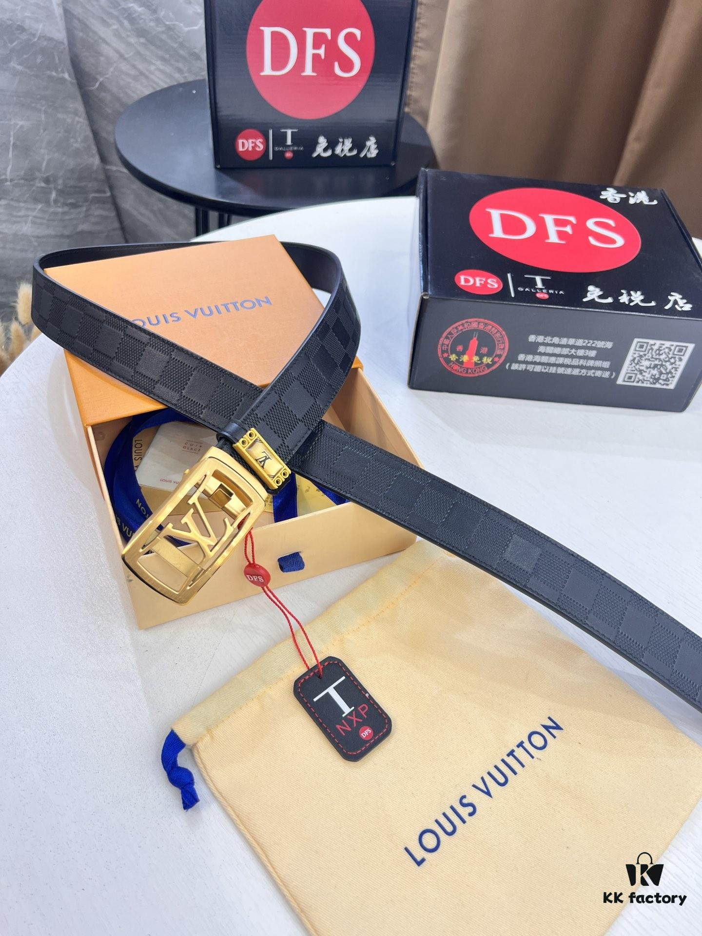 Louis Vuitton Automatic Buckle Belt, Top-Quality Genuine Leather, Imported Grain Leather with Fine-Grain Calfskin, 3.5cm Width, LV Stainless Steel Hardware