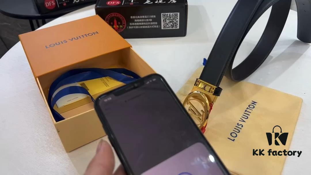 Automatic Genuine Leather Belt with Anti-Counterfeit Video Authentication, LV Stainless Steel Hardware, Top-Tier Quality
