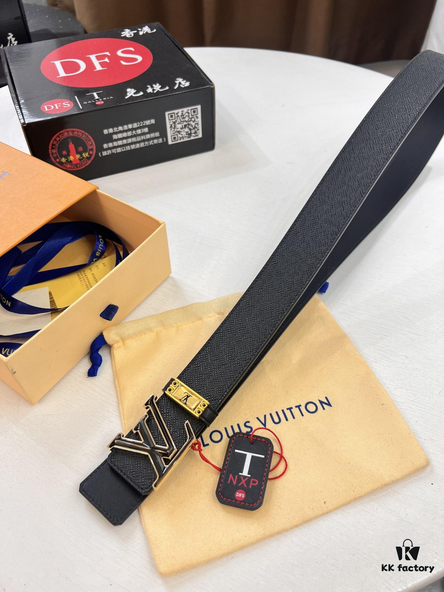 Top-Tier LV Louis Vuitton L-Logo Polished Stainless Steel Buckle Belt - Imported French Cross Grain Top Layer Cowhide, 3.8cm Width, with NXP Anti-Counterfeit Chip (Authenticity Guaranteed)