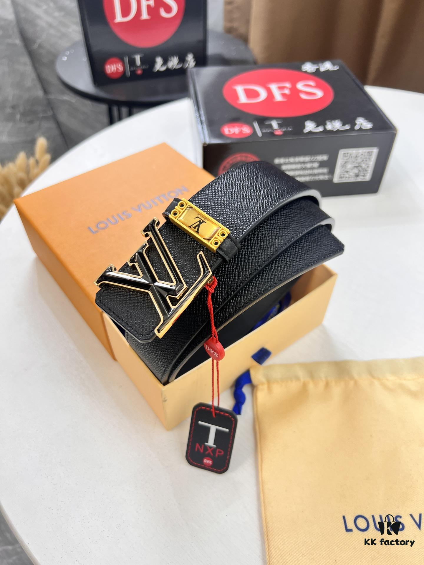 Top-Tier LV Louis Vuitton L-Logo Polished Stainless Steel Buckle Belt - Imported French Cross Grain Top Layer Cowhide, 3.8cm Width, with NXP Anti-Counterfeit Chip (Authenticity Guaranteed)