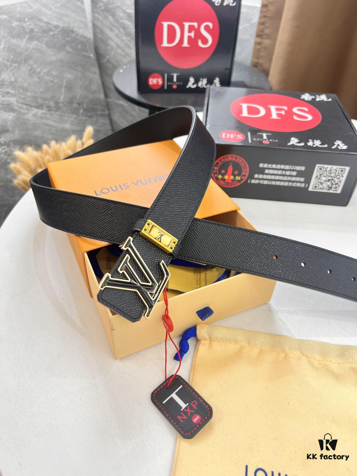 Top-Tier LV Louis Vuitton L-Logo Polished Stainless Steel Buckle Belt - Imported French Cross Grain Top Layer Cowhide, 3.8cm Width, with NXP Anti-Counterfeit Chip (Authenticity Guaranteed)