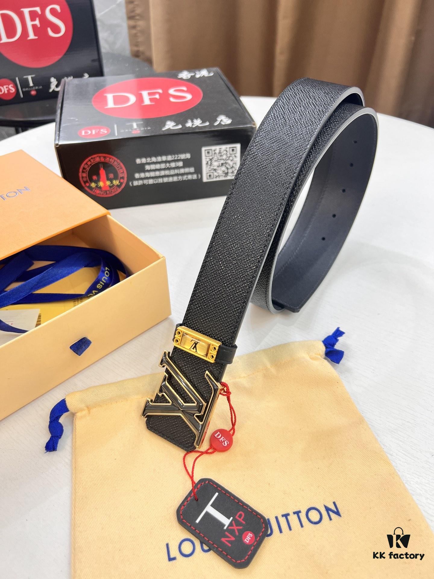 Top-Tier LV Louis Vuitton L-Logo Polished Stainless Steel Buckle Belt - Imported French Cross Grain Top Layer Cowhide, 3.8cm Width, with NXP Anti-Counterfeit Chip (Authenticity Guaranteed)