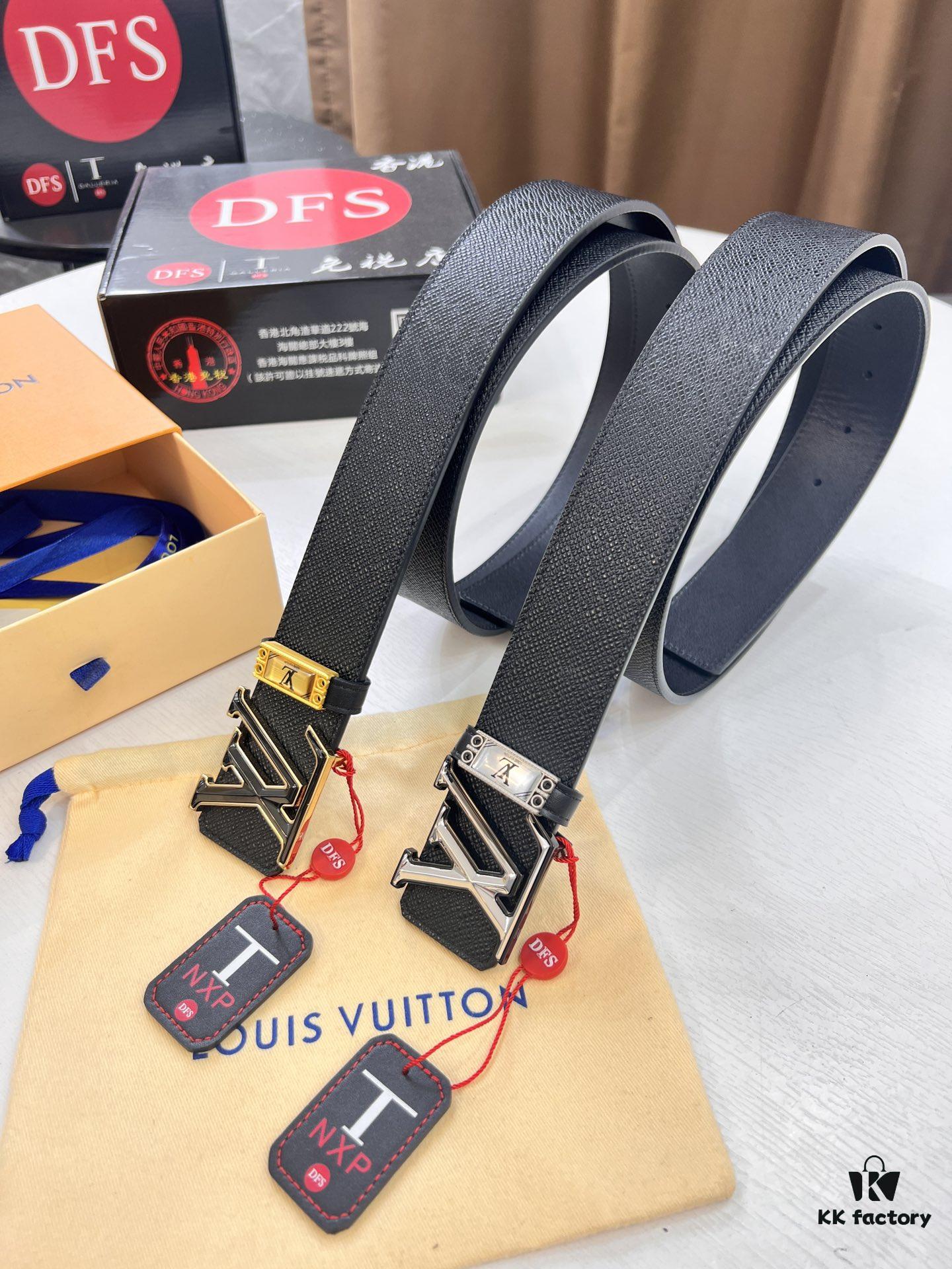 Top-Tier LV Louis Vuitton L-Logo Polished Stainless Steel Buckle Belt - Imported French Cross Grain Top Layer Cowhide, 3.8cm Width, with NXP Anti-Counterfeit Chip (Authenticity Guaranteed)