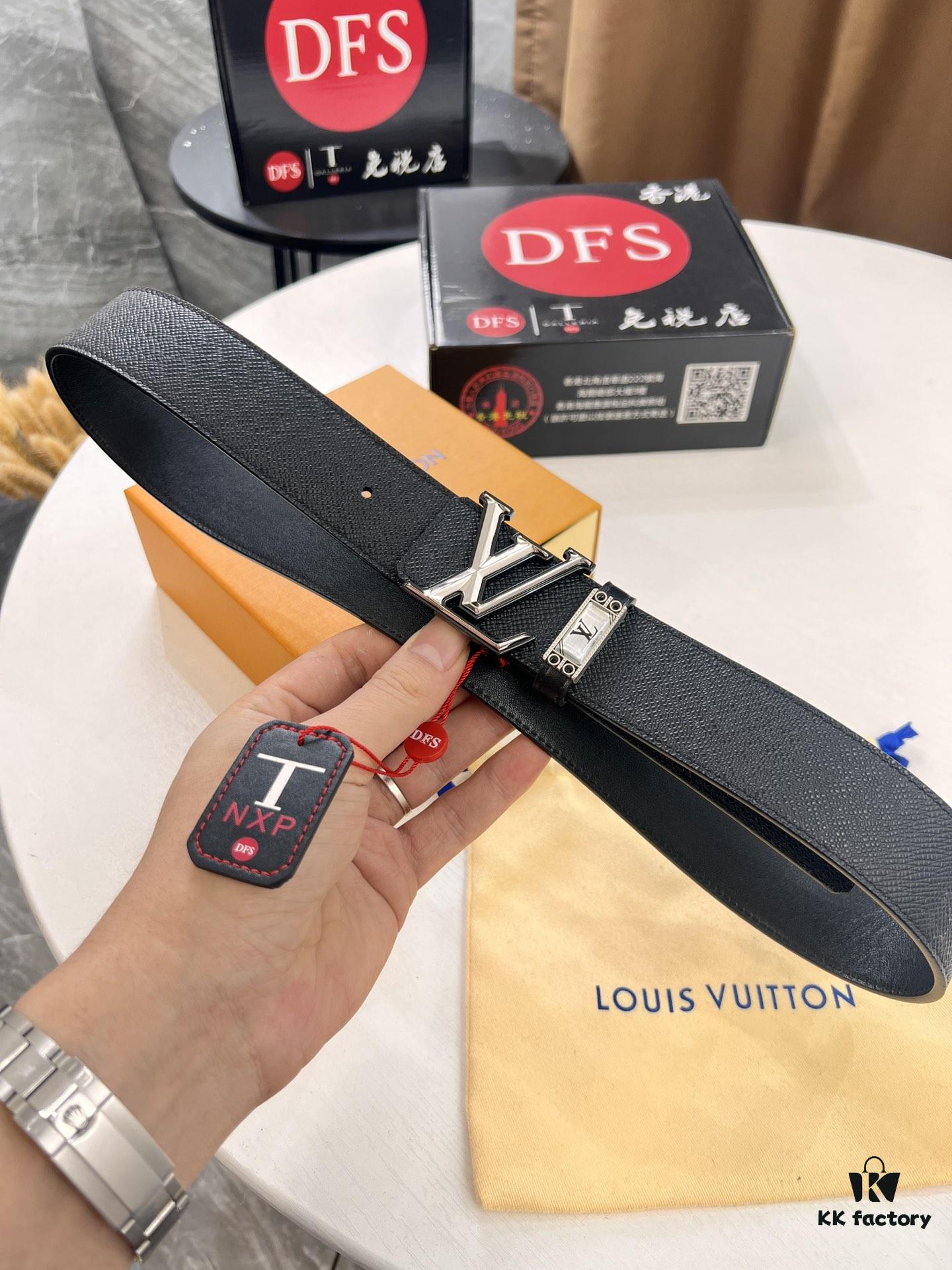 Top-Tier LV Louis Vuitton Belt - Genuine L-Logo Polished Stainless Steel Hardware, French Imported Cross-Grain Top-Layer Calfskin, 3.8cm Width, Original NXP RFID Anti-Counterfeit Chip (Hong Kong Duty-Free Exclusive Gift Box)