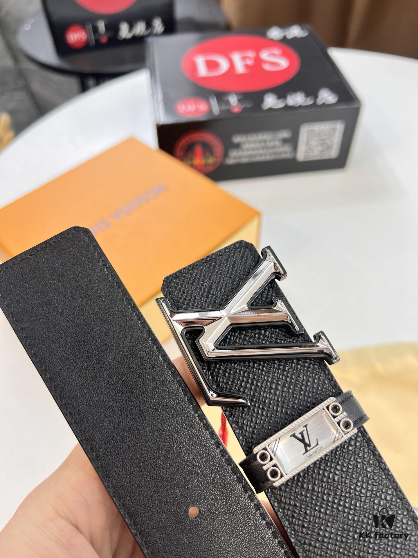 Top-Tier LV Louis Vuitton Belt - Genuine L-Logo Polished Stainless Steel Hardware, French Imported Cross-Grain Top-Layer Calfskin, 3.8cm Width, Original NXP RFID Anti-Counterfeit Chip (Hong Kong Duty-Free Exclusive Gift Box)