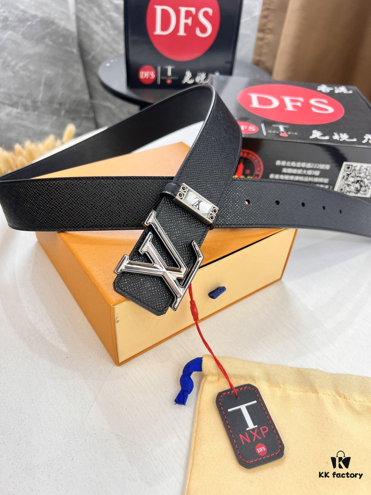 Top-Tier LV Louis Vuitton Belt - Genuine L-Logo Polished Stainless Steel Hardware, French Imported Cross-Grain Top-Layer Calfskin, 3.8cm Width, Original NXP RFID Anti-Counterfeit Chip (Hong Kong Duty-Free Exclusive Gift Box)