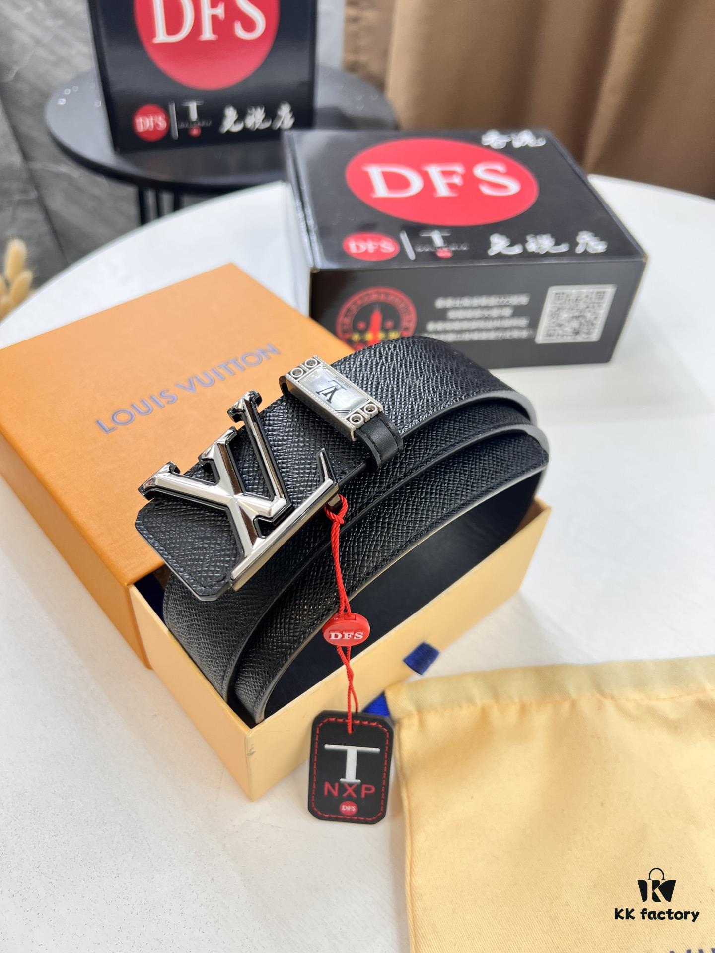 Top-Tier LV Louis Vuitton Belt - Genuine L-Logo Polished Stainless Steel Hardware, French Imported Cross-Grain Top-Layer Calfskin, 3.8cm Width, Original NXP RFID Anti-Counterfeit Chip (Hong Kong Duty-Free Exclusive Gift Box)