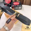 LV Men's Leather Belt with L-Shape Bicolor Stainless Steel Buckle, 3.8cm Width, Top-Tier Duty-Free Grade, Genuine First-Layer Calfskin with Embossed Logo