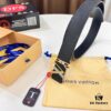 LV Men's Leather Belt with L-Shape Bicolor Stainless Steel Buckle, 3.8cm Width, Top-Tier Duty-Free Grade, Genuine First-Layer Calfskin with Embossed Logo