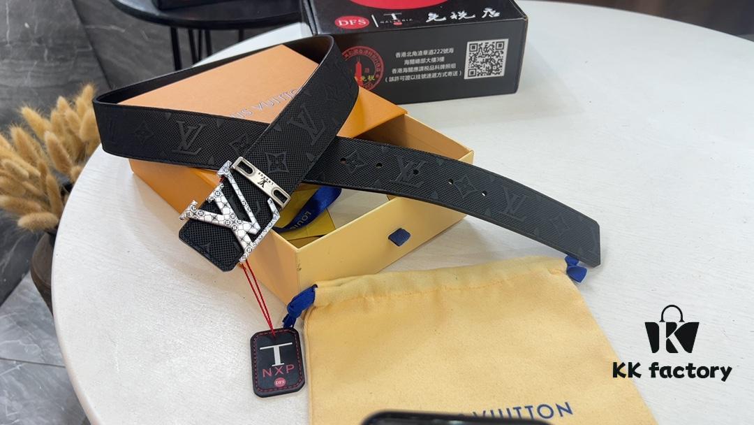 LV New Style Textured Leather Belt with Concave and Convex Monogram, Double-Sided Wear, Anti-Counterfeit Video Authentication