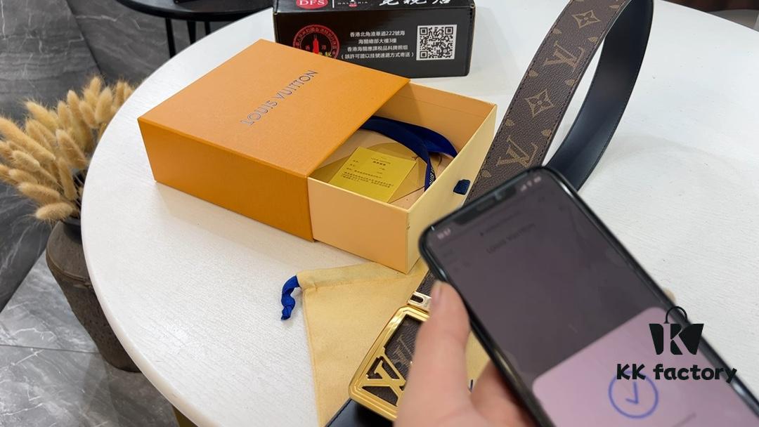 New LV Monogram Leather Belt, Genuine Cowhide with Diamond-Paved Stainless Steel Hardware, Fashionable Casual Style