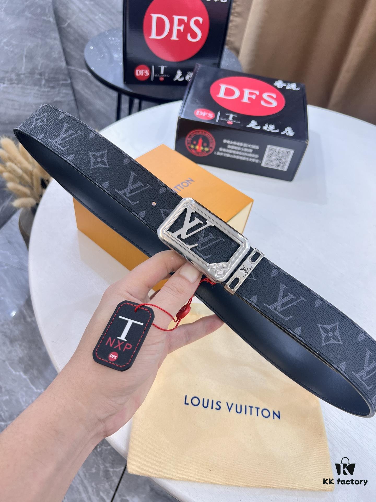 LV Men's Belt, New Arrival Monogram PVC Imported Fabric, Genuine Cowhide with Diamond-Paved Box Letter Hardware